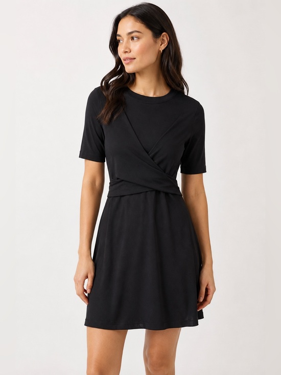 lululemon athletica Dresses & Skirts - Lululemon Wrap Dress Black Pima Cotton Tie Back Stretch A-Line Dress Size 10 Est